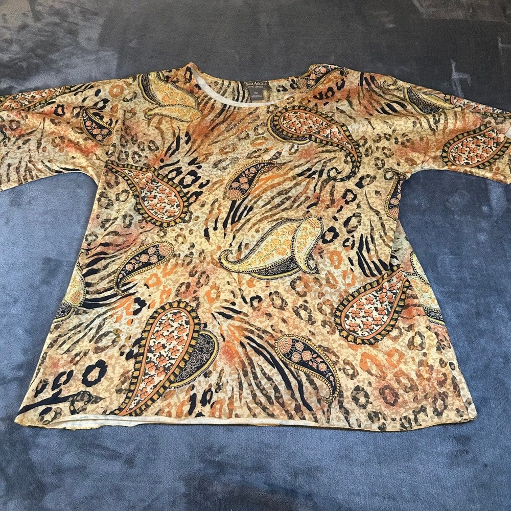 Jane Ashley Casual Lifestyle Tunic Womens Extra Large Brown Paisley Leopard